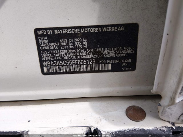 2014 Bmw 328i მანქანა იყიდება აუქციონზე, vin: WBA3A5C55EF605129, აუქციონის ნომერი: 45338593