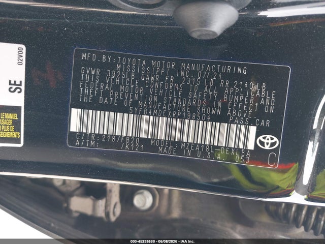 2024 Toyota Corolla Le მანქანა იყიდება აუქციონზე, vin: 5YFB4MDEXRP198504, აუქციონის ნომერი: 45338600