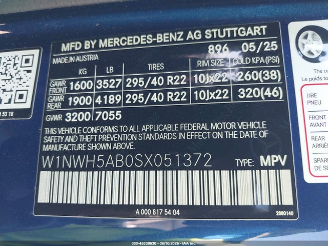 2025 Mercedes-benz Amg G 63 მანქანა იყიდება აუქციონზე, vin: W1NWH5AB0SX051372, აუქციონის ნომერი: 45338630