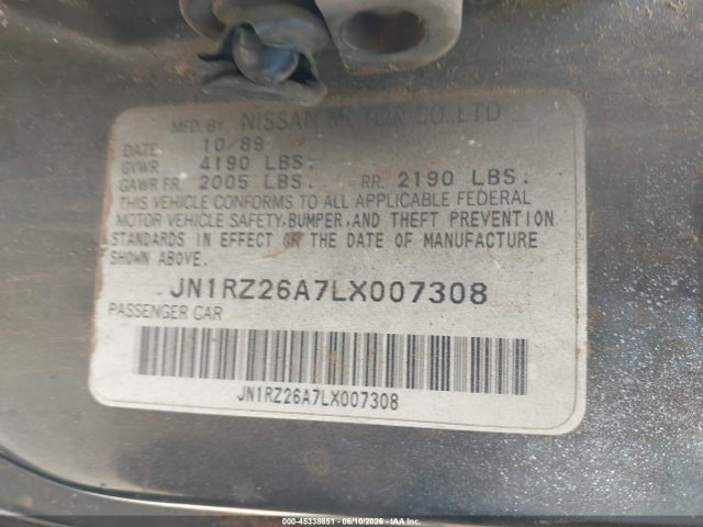 Продажа на аукционе авто 1990 Nissan 300zx 2+2, vin: JN1RZ26A7LX007308, номер лота: 45338651
