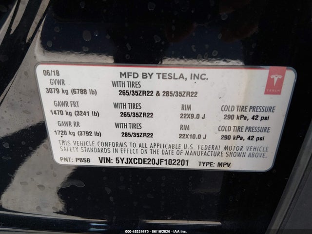 Tesla Model X 100d/75d/p100d 2018 5YJXCDE20JF102201 Image 9