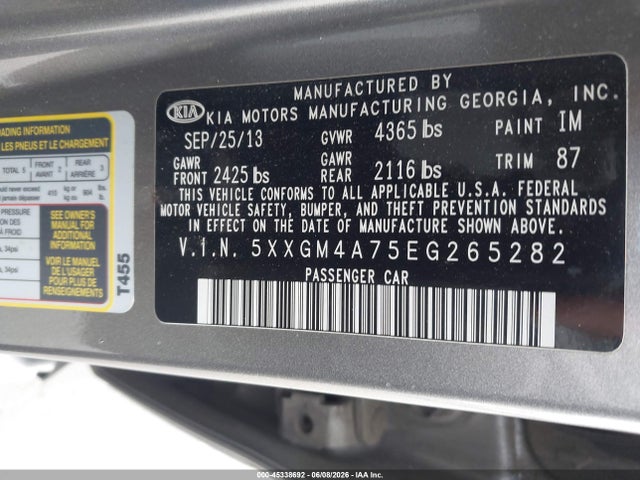 Aukcja sprzedaży 2014 Kia Optima Lx, vin: 5XXGM4A75EG265282, numer aukcji: 45338692