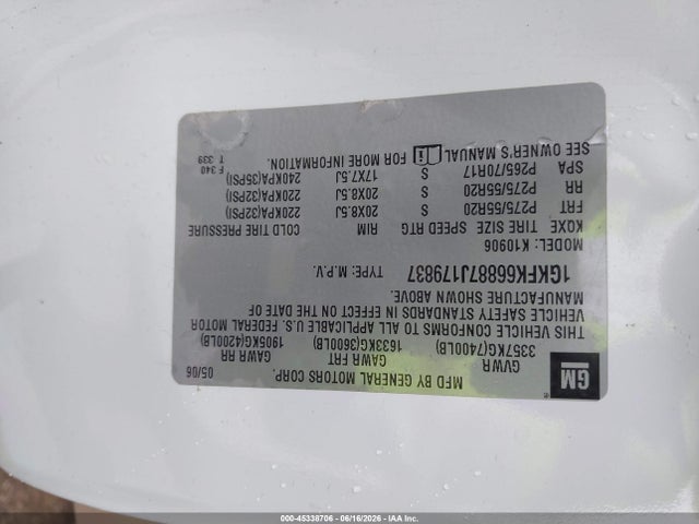 Aukcja sprzedaży 2007 Gmc Yukon Xl 1500 Denali, vin: 1GKFK66887J179837, numer aukcji: 45338706