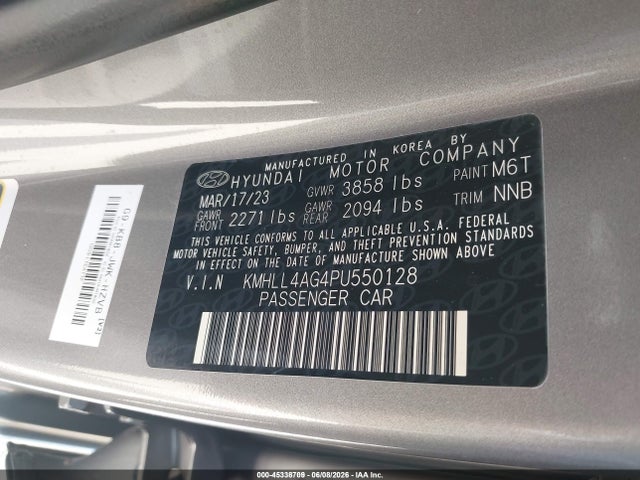 Продажа на аукционе авто 2023 Hyundai Elantra Se, vin: KMHLL4AG4PU550128, номер лота: 45338709