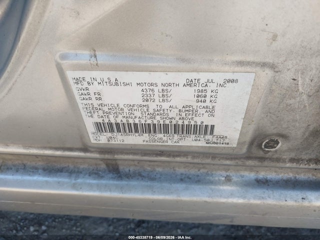 Продажа на аукционе авто 2009 Mitsubishi Galant Es/sport Edition, vin: 4A3AB36F39E024950, номер лота: 45338719