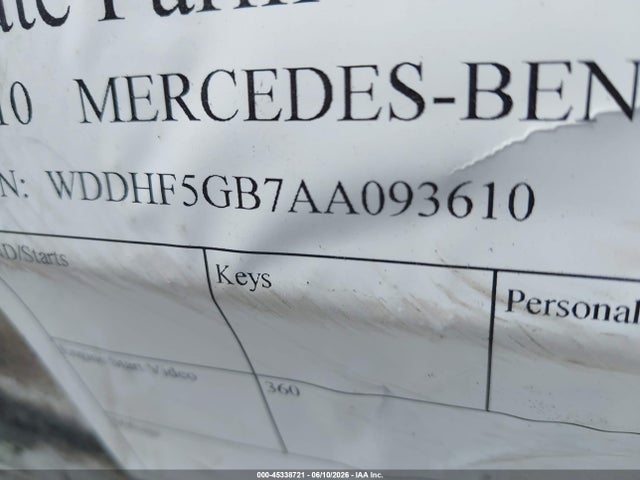 Aukcja sprzedaży 2010 Mercedes-benz E 350, vin: WDDHF5GB7AA093610, numer aukcji: 45338721