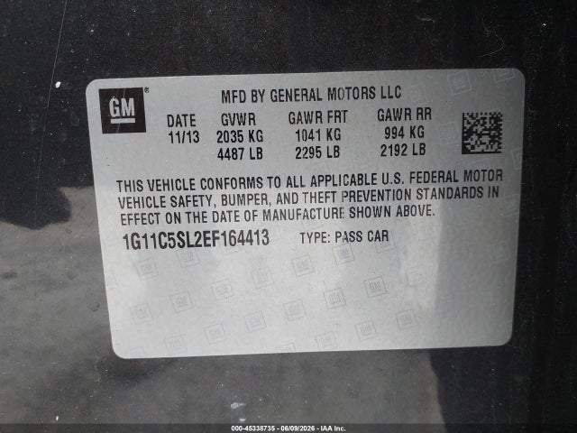 Продажа на аукционе авто 2014 Chevrolet Malibu 1lt, vin: 1G11C5SL2EF164413, номер лота: 45338735