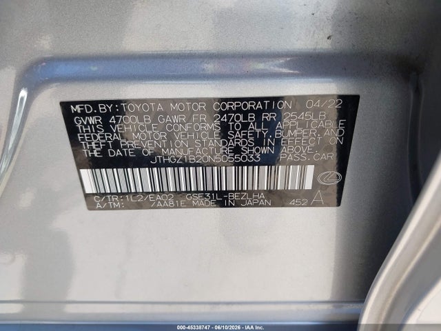 JTHGZ1B20N5055033 Lexus Is 350 F Sport