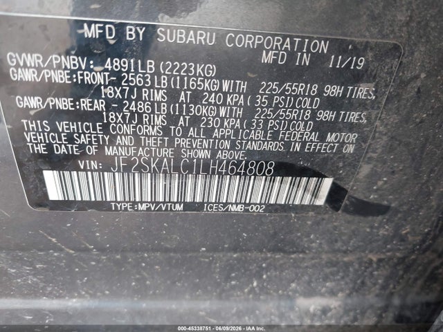 2020 Subaru Forester Sport მანქანა იყიდება აუქციონზე, vin: JF2SKALC1LH464808, აუქციონის ნომერი: 45338751