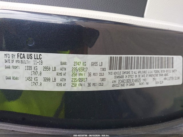 Продаж на аукціоні авто 2020 Chrysler Pacifica Touring L, vin: 2C4RC1BG9LR140525, номер лоту: 45338796