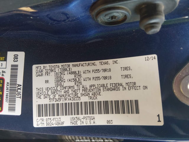 5TFDW5F19FX438335 Toyota Tundra Sr5 5.7l V8