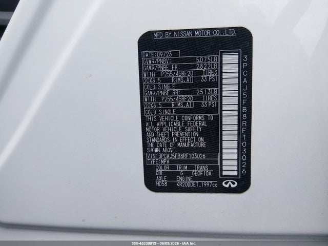 Продаж на аукціоні авто 2024 Infiniti Qx50 Sport Awd, vin: 3PCAJ5FB8RF103026, номер лоту: 45338819