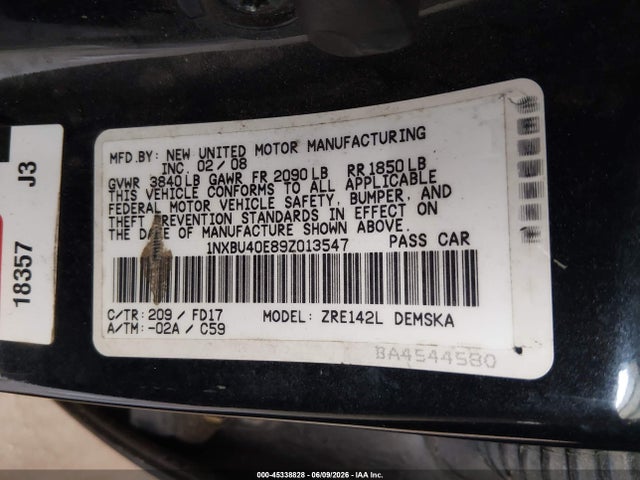 Продажа на аукционе авто 2009 Toyota Corolla S, vin: 1NXBU40E89Z013547, номер лота: 45338828