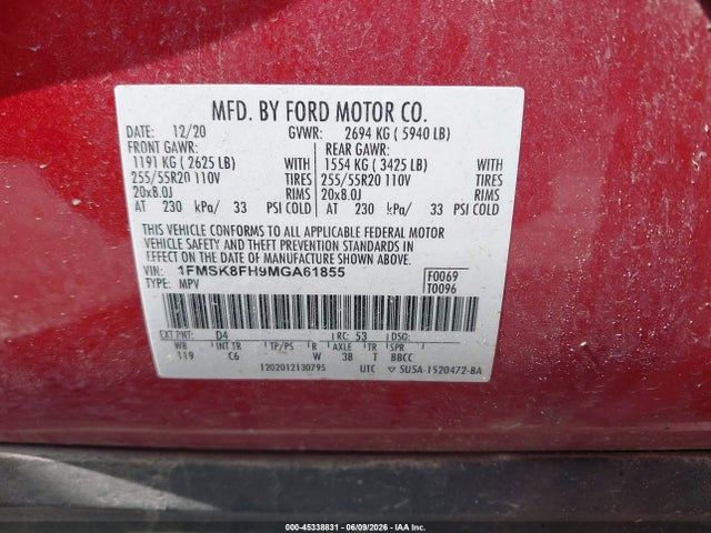 Ford Explorer Limited 2021 1FMSK8FH9MGA61855 Image 9