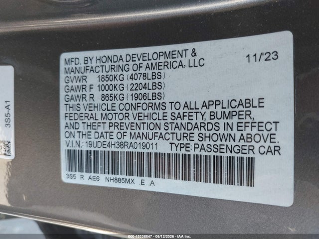 Aukcja sprzedaży 2024 Acura Integra A-spec, vin: 19UDE4H38RA019011, numer aukcji: 45338847
