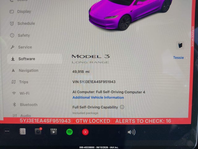 Aukcja sprzedaży 2025 Tesla Model 3 Long Range Rear-wheel Drive/standard Rear-wheel Drive, vin: 5YJ3E1EA4SF951943, numer aukcji: 45338880
