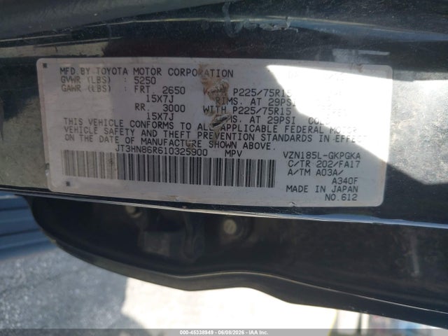 Продаж на аукціоні авто 2001 Toyota 4runner Sr5 V6, vin: JT3HN86R610325900, номер лоту: 45338949