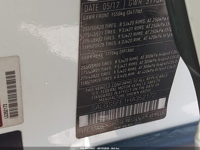 Aukcja sprzedaży 2017 Land Rover Range Rover 5.0l V8 Supercharged, vin: SALGS5FE1HA352172, numer aukcji: 45338957