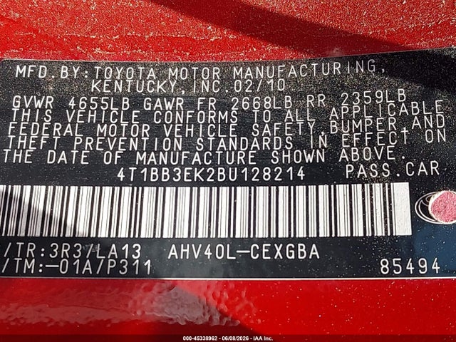 Aukcja sprzedaży 2011 Toyota Camry Hybrid, vin: 4T1BB3EK2BU128214, numer aukcji: 45338962
