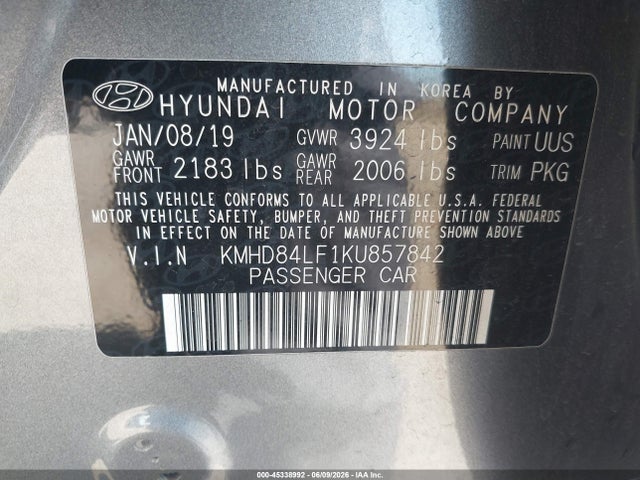 Hyundai Elantra Value Edition 2019 KMHD84LF1KU857842 Image 9