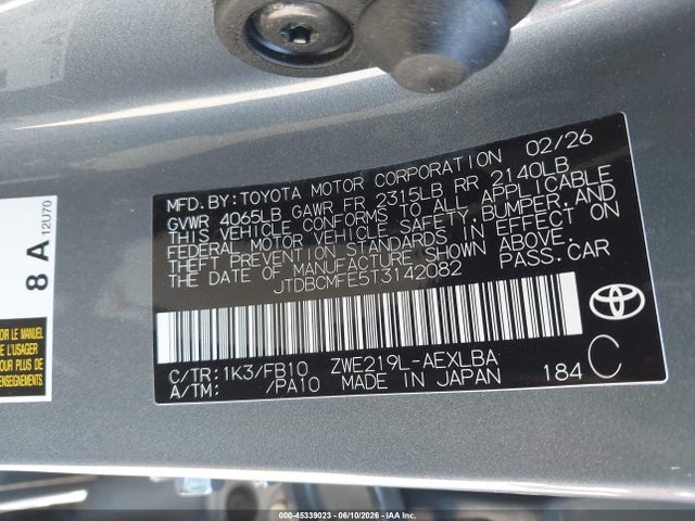 JTDBCMFE5T3142082 Toyota Corolla Hybrid Hybrid Le