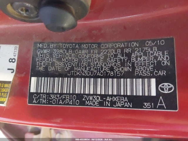 Aukcja sprzedaży 2010 Toyota Prius Iii, vin: JTDKN3DU7A0178157, numer aukcji: 45339034