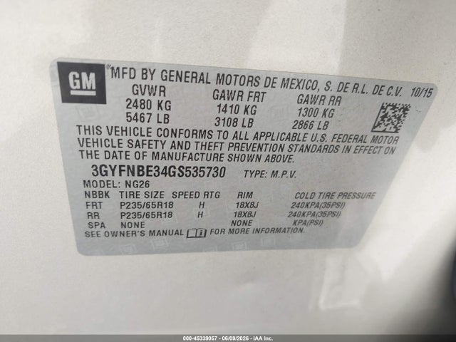 Продажа на аукционе авто 2016 Cadillac Srx Luxury Collection, vin: 3GYFNBE34GS535730, номер лота: 45339057