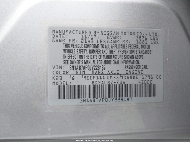 Nissan SENTRA S 2018 3N1AB7AP0JY228187 Image 9