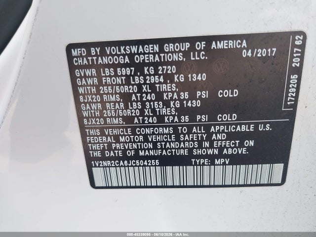 Продаж на аукціоні авто 2018 Volkswagen Atlas 3.6l V6 Sel Premium, vin: 1V2NR2CA6JC504255, номер лоту: 45339095