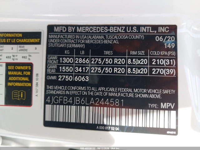 Продажа на аукционе авто 2020 Mercedes-benz Gle 350, vin: 4JGFB4JB6LA244581, номер лота: 45339132