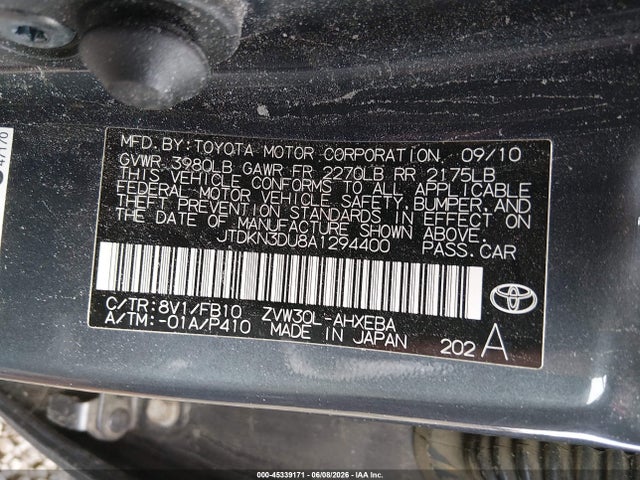 2010 Toyota Prius Iii მანქანა იყიდება აუქციონზე, vin: JTDKN3DU8A1294400, აუქციონის ნომერი: 45339171