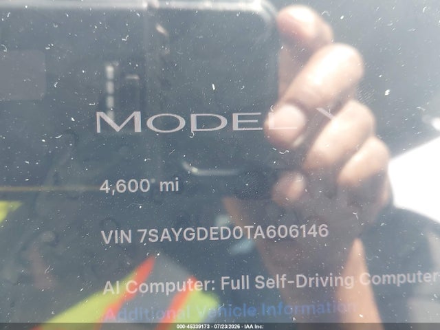 2026 Tesla Model Y მანქანა იყიდება აუქციონზე, vin: 7SAYGDED0TA606146, აუქციონის ნომერი: 45339173