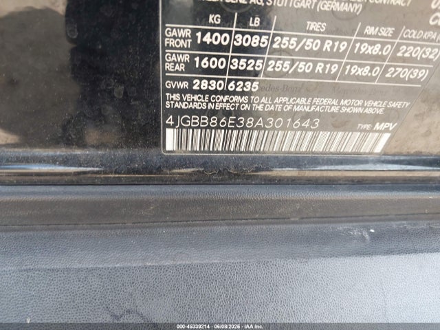 Aukcja sprzedaży 2008 Mercedes-benz Ml 350 4matic, vin: 4JGBB86E38A301643, numer aukcji: 45339214