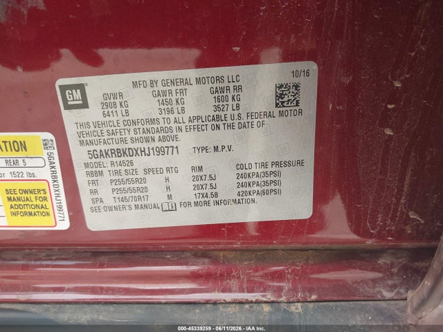 Продажа на аукционе авто 2017 Buick Enclave Leather, vin: 5GAKRBKDXHJ199771, номер лота: 45339259