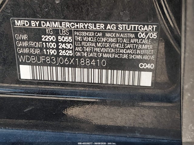 Продажа на аукционе авто 2006 Mercedes-benz E 500 4matic, vin: WDBUF83J06X188410, номер лота: 45339277