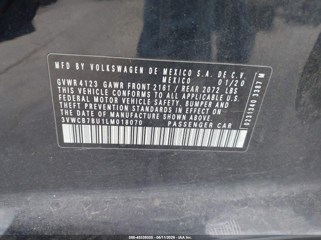 Продажа на аукционе авто 2020 Volkswagen Jetta 1.4t R-line/1.4t S/1.4t Se, vin: 3VWCB7BU1LM018070, номер лота: 45339305