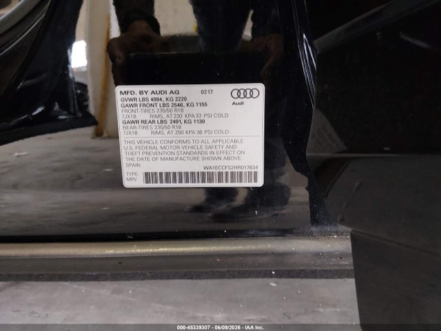 Aukcja sprzedaży 2017 Audi Q3 2.0t Premium, vin: WA1ECCFS2HR017634, numer aukcji: 45339307