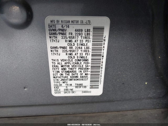 JN8AT2MT9GW009237 Nissan ROGUE S