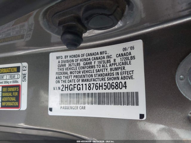 Aukcja sprzedaży 2006 Honda Civic Ex, vin: 2HGFG11876H506804, numer aukcji: 45339359