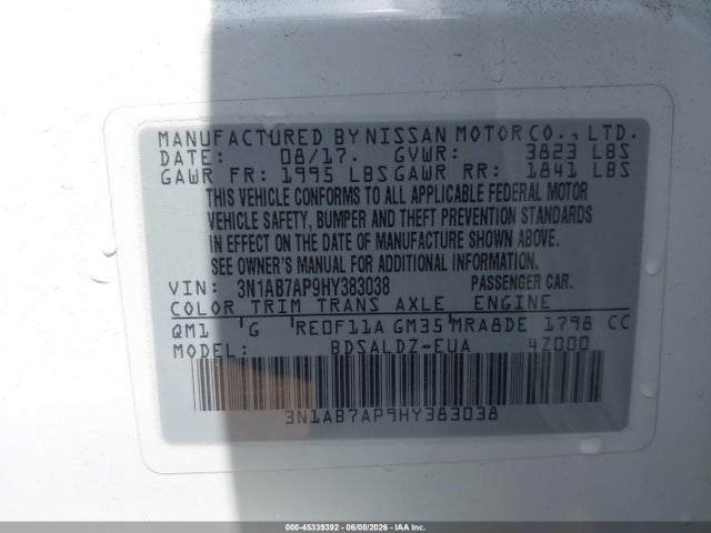 Aukcja sprzedaży 2017 Nissan Sentra Sv, vin: 3N1AB7AP9HY383038, numer aukcji: 45339392