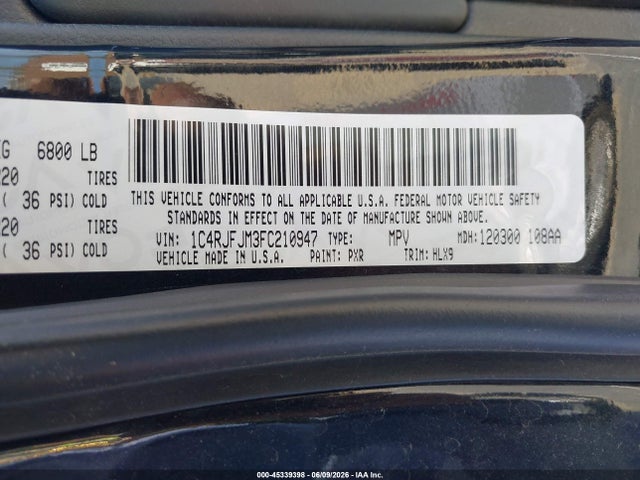 Продаж на аукціоні авто 2015 Jeep Grand Cherokee Summit, vin: 1C4RJFJM3FC210947, номер лоту: 45339398
