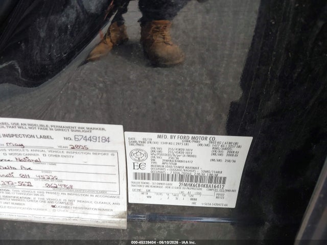 45339404 :رقم المزاد ، 2FMHK6C84KBA16412 vin ، 2019 Ford Flex Sel مزاد بيع