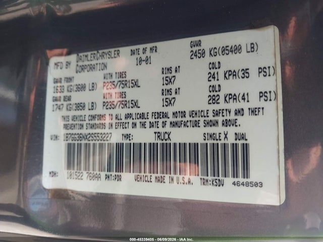 Продаж на аукціоні авто 2002 Dodge Dakota Sport, vin: 1B7GG36NX2S553227, номер лоту: 45339405