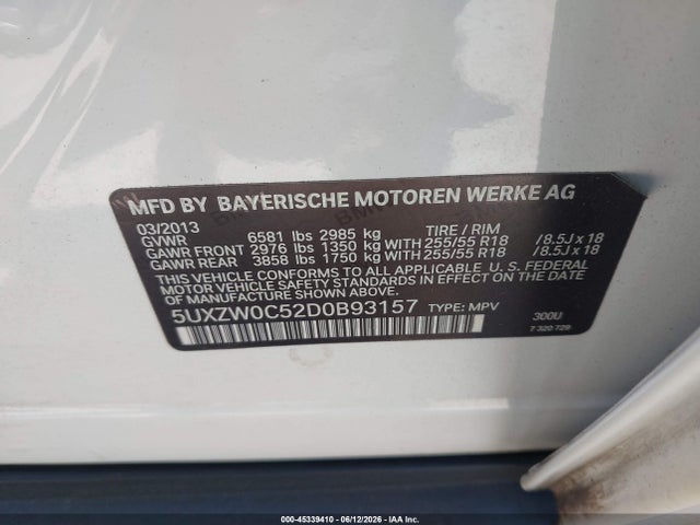 2013 Bmw X5 Xdrive35d მანქანა იყიდება აუქციონზე, vin: 5UXZW0C52D0B93157, აუქციონის ნომერი: 45339410