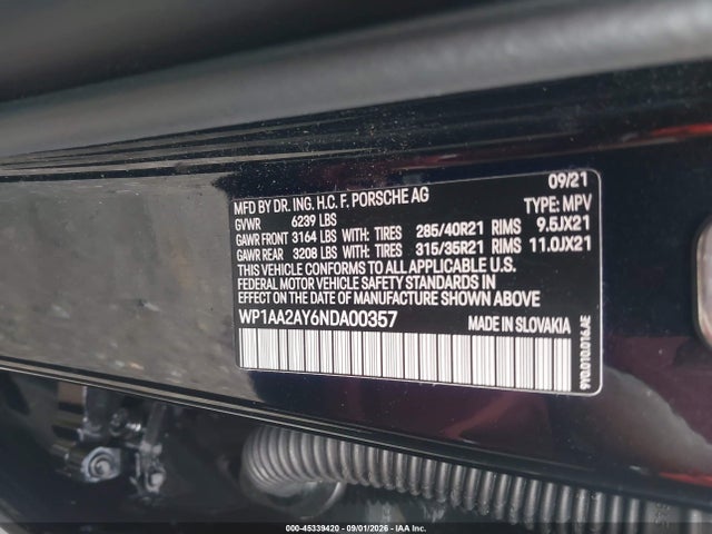 Aukcja sprzedaży 2022 Porsche Cayenne Platinum Edition, vin: WP1AA2AY6NDA00357, numer aukcji: 45339420