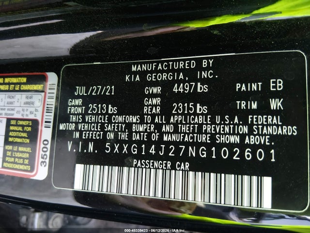5XXG14J27NG102601 KIA K5 LXS