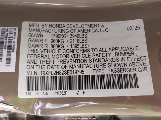 19XFL2H82SE019795 Honda Civic Sedan Sport