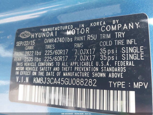 KM8J3CA45GU088282 Hyundai TUCSON SE