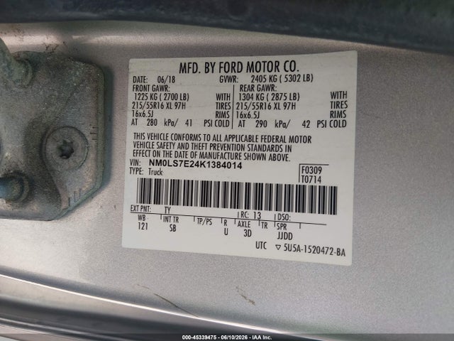 Aukcja sprzedaży 2019 Ford Transit Connect Xl, vin: NM0LS7E24K1384014, numer aukcji: 45339475