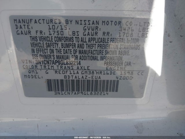 Nissan Versa 1.6 S+ 2016 3N1CN7AP9GL832214 Image 9